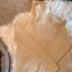 Cream Turtleneck Sweater with Back Tie - Small